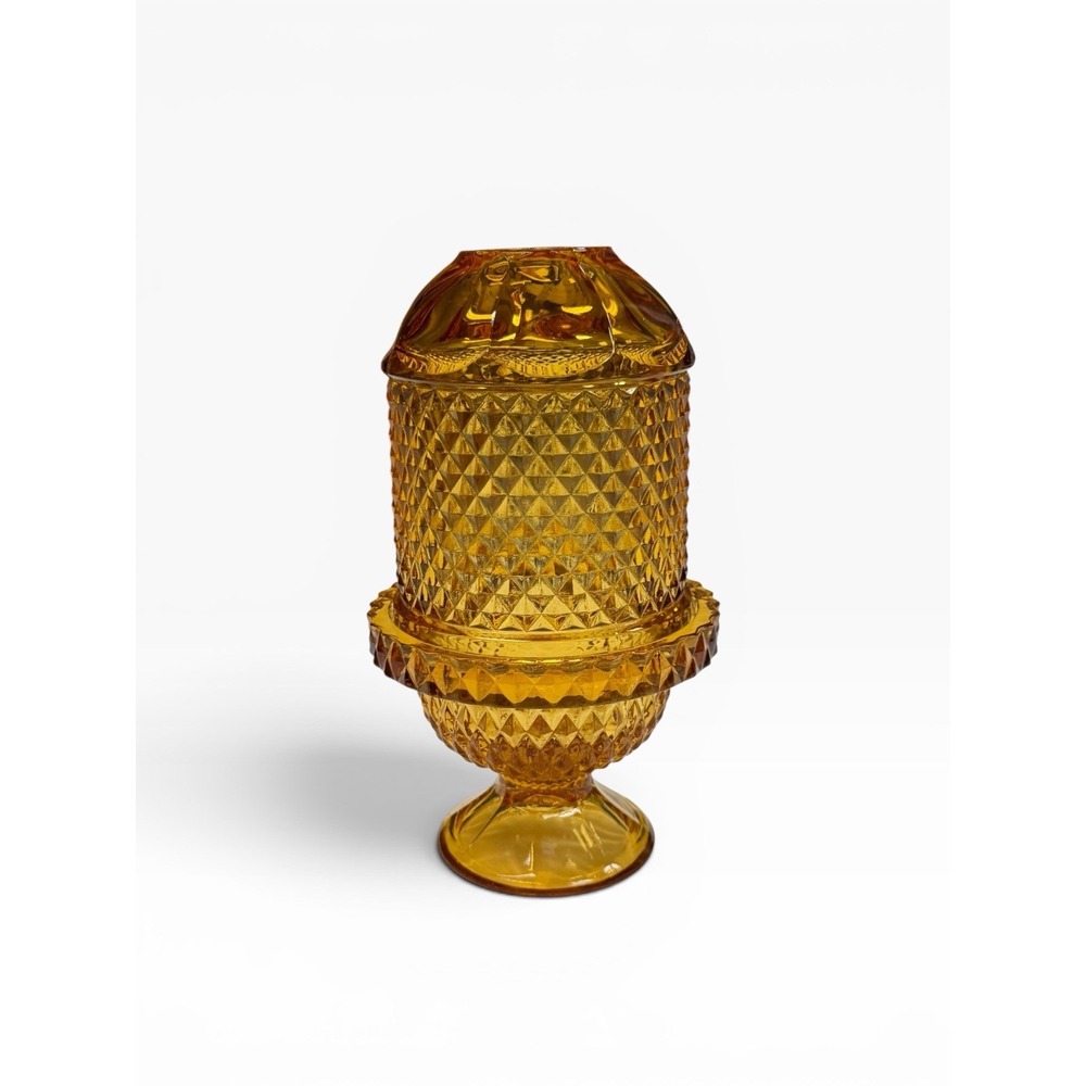 Vintage Viking Glass Amber Diamond Point Glimmer Light Fairy Lamp **CHIP**